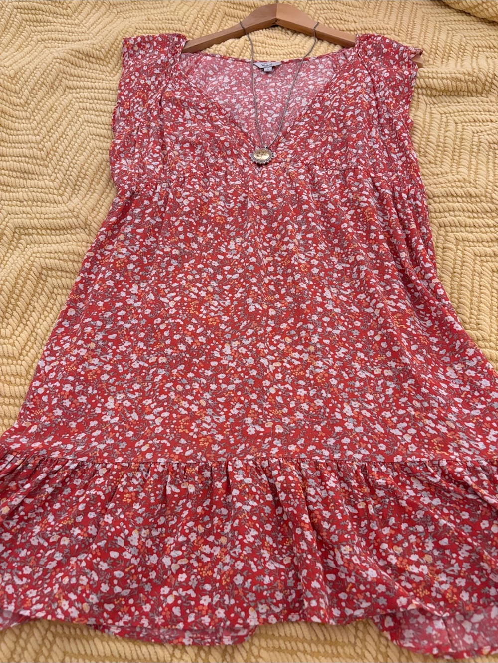 Rails Anika Red Ditsy Floral V-Neck Ruffle Mini Dress - Picture 5 of 9